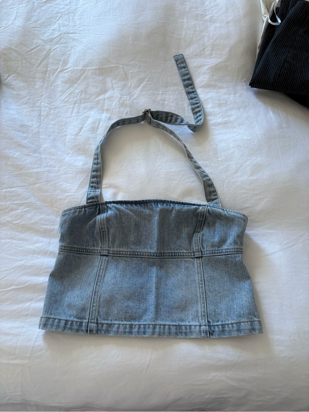 Abrand Light Blue Denim Halter Crop Top